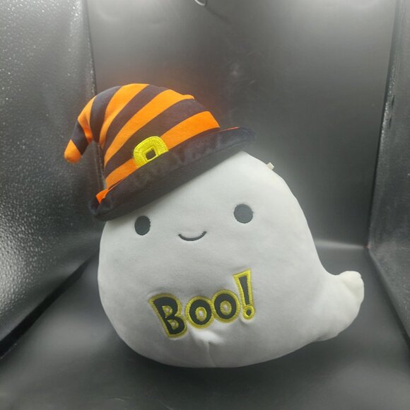 Halloween BOO! Squishmallow Ghost w/Black & Orange Witch Hat 10" Plush Doll - Picture 1 of 10